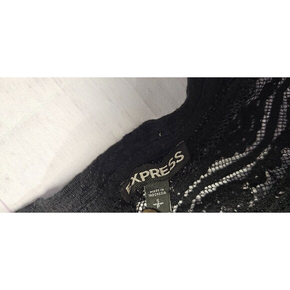 EXPRESS S BLACK FLORAL LACE SEMI SHEER LONG SLEEVE BLOUSE TOP - Picture 7 of 12